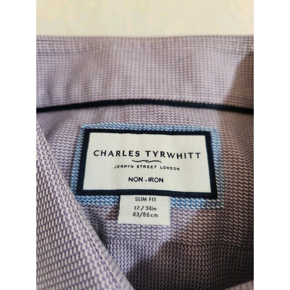 Charles Tyrwhitt 100% Cotton Shirt Mens 17 34 Large Purple Geometric Long Sleeve - Picture 10 of 12